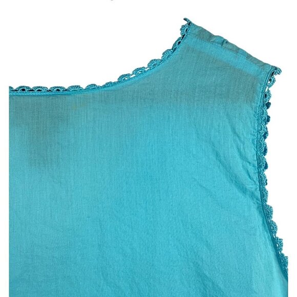 Avenue Womens Plus Size 14/16 Blue Sleeveless Cotton Top With Lace Trim - Picture 5 of 5